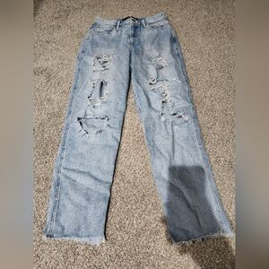 Hollister Curvy Ultra High Rise Mom Jeans Light Blue Distressed Straight-Leg 9R